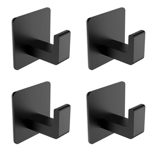 Adhesive Towel Hooks - 4 Pack Matte Black Heavy Duty Towel Holders