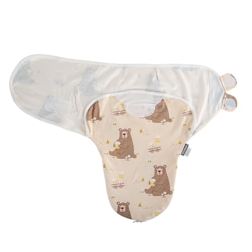 Baby Swaddle Blanket with 2-Way Zipper - Soft Cotton Adjustable Sleep Sack for Newborns (Honey Bear, Medium/Large 3-6 Months)