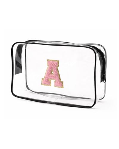 Buminee Clear Toiletry Bag with Chenille Letters, Waterproof Travel Makeup Organizer