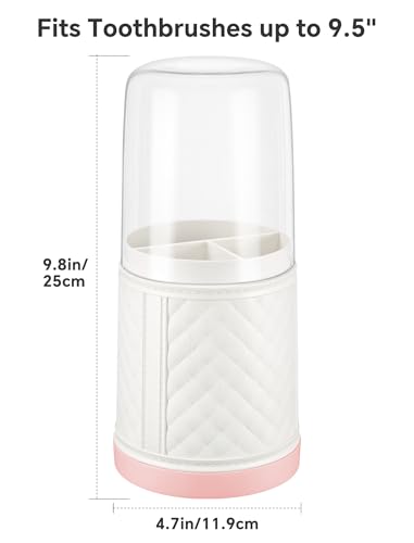 NiHome Covered Toothbrush Holder with Drain Tray - 3-Slot Organizer for Electric Brushes, White