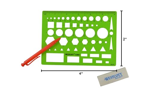 Westcott All-Purpose Technical Drawing Template - Green Plastic, 4.5 x 6 in