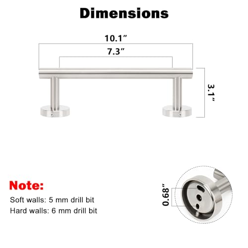 NearMoon 10-Inch Brushed Nickel Towel Bar - Wall Mounted Stainless Steel Rack