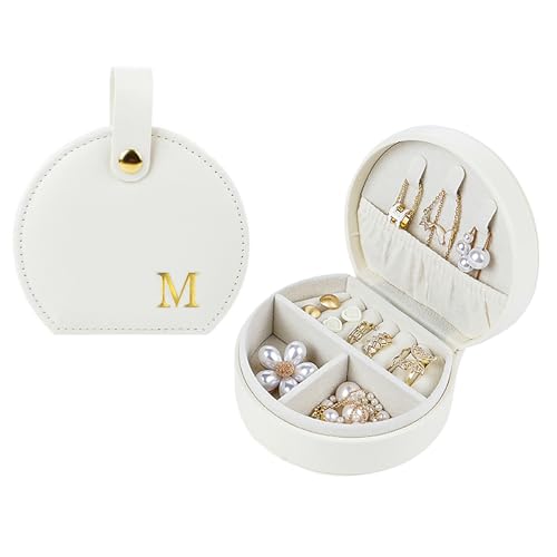 Personalized Travel Jewelry Case with Golden Initial - Elegant Half-Moon Design