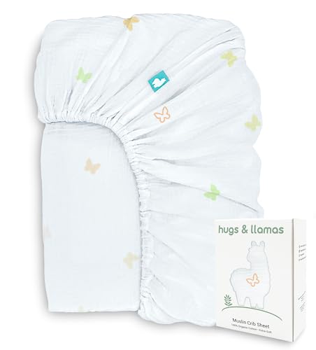 Hugs & Llamas Organic Cotton Muslin Fitted Crib Sheet - Breathable & Soft