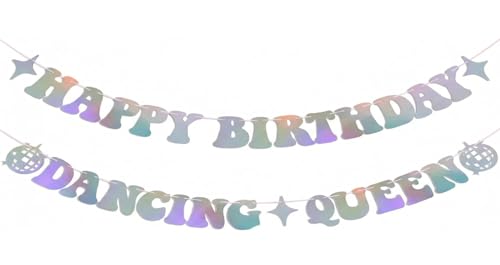 Holographic Dancing Queen Birthday Banner - Disco Party Decorations