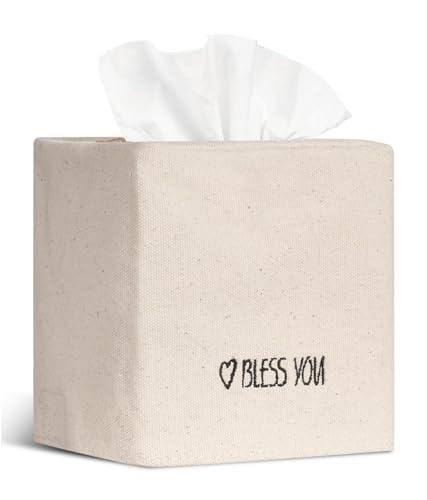 Chic Canvas Tissue Box Cover with Embroidery - Ivory