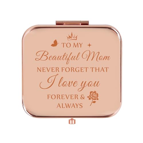 GLINTZ Personalized Rose Gold Compact Mirror for Mom – Engraved Travel Pocket Makeup Mirror