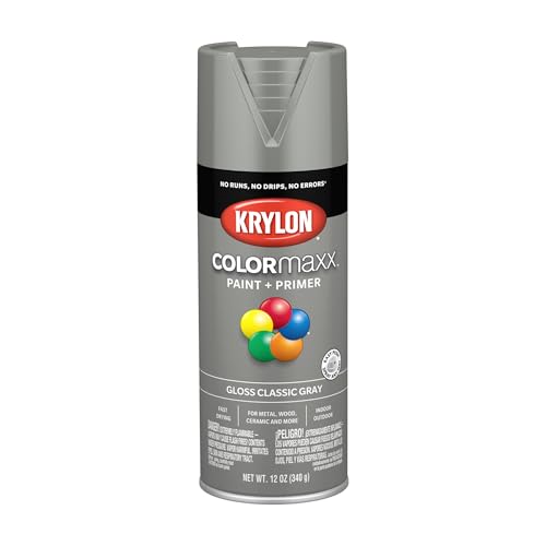 Krylon COLORmaxx Gloss Spray Paint and Primer, Classic Gray, 12 oz