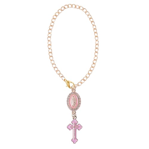 Catholic Rosary Car Charm with Virgin Mary Cross Pendant