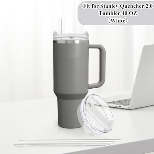 40oz Replacement Tumbler Lids for Stanley Quencher 2.0 - 2 Pack with Straws & Brush