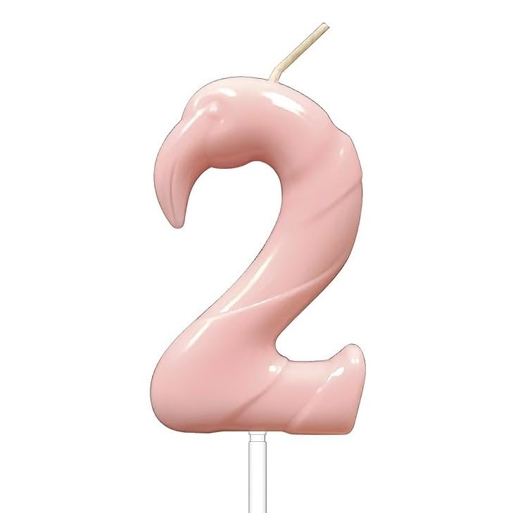 Himomys Pink Flamingo Number 2 Birthday Candle for 2nd Birthday Cake