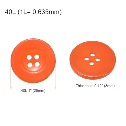 HARFINGTON 25mm 4-Hole Resin Sewing Buttons 40L Round Flat Craft Buttons for Coats Clothing DIY Orange 10pcs