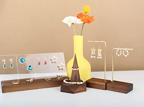 GemeShou Walnut Wood and Brass Earring Display Stand - 5.31" Tall