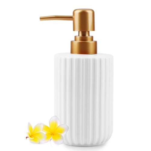 White Ceramic Bathroom & Shower Dispenser, 300ml Multi-Use Soap & Lotion Bottle