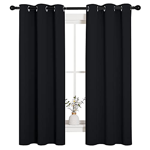 NICETOWN Blackout Curtains 34x63 Inches - Pack of 2, Black, Silver Grommets