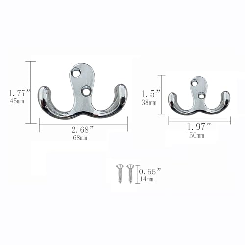 Wacnune Silver Large Heavy-Duty Double Coat Hooks Wall Mount with Screws, 4-Pack