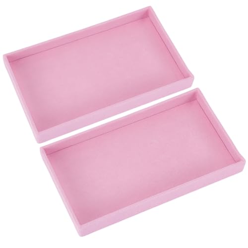 2Pcs Pink Velvet Jewelry Drawer Organizer Trays, Stackable Blank Inserts