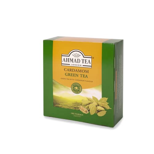 Ahmad Tea Cardamom Green Tea Bags, 100 Count - Caffeinated & Sugar-Free