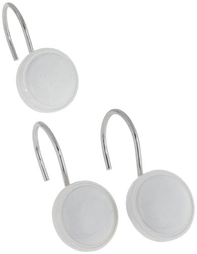 Carnation Home Fashions White Ceramic Resin Shower Curtain Hooks, 12 Pack