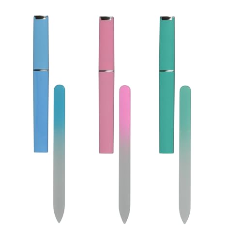 Glass Nail File Set with Case, 3Pcs Double-Sided Crystal Nail Files