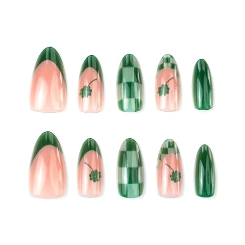 Green Medium Almond Press on Nails Acrylic Fake Nails 30pcs