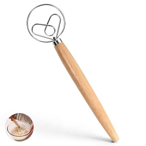 13 Inch Danish Dough Whisk - Stainless Steel with Wooden Handle
