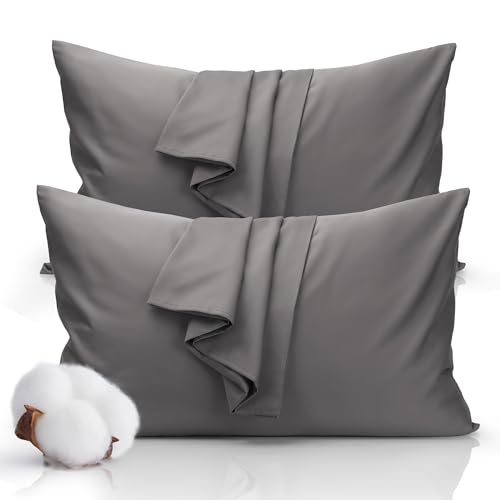 Hzesyd Queen Pillowcase Set, 500 Thread Count 100% Cotton Sateen - Gray