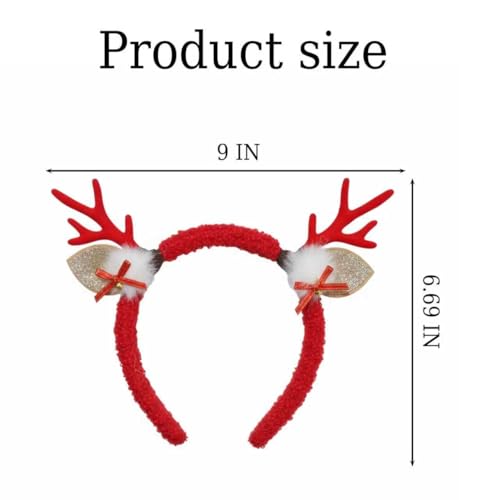 Tisbonsy Reindeer Antlers Headband with White Pom Poms & Red Bows