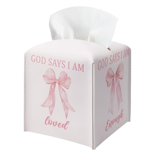 Christian Leather Tissue Box Holder - Pink Bow Design for Home & Office