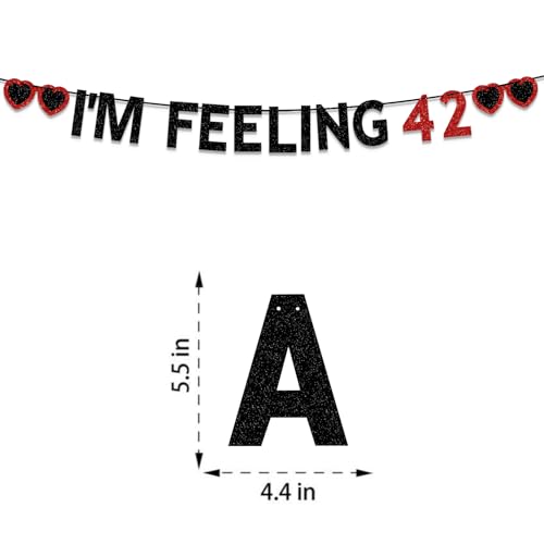 24th & 42nd Birthday Party Decorations - Black Red Glitter Banners