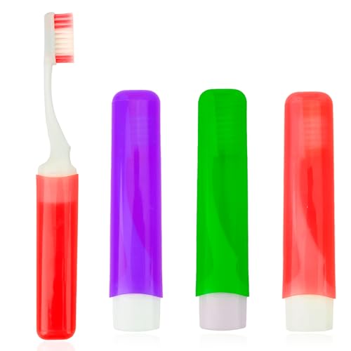 Foldable Travel Toothbrush Set 3-Pack Portable Camping Toothbrush with Case