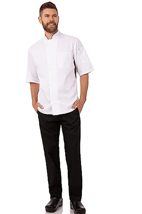 Chef Works Men's Valais V-Series Chef Coat, White W/ Grey Contrast, Large
