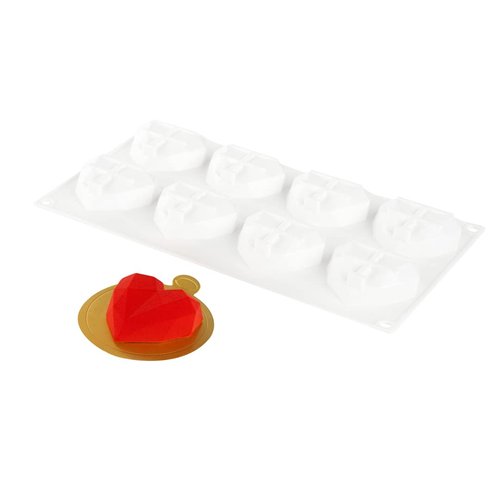 Pastry Tek 8 Cavities Diamond Heart Molds, 10 Oven-Ready Geometric Heart Molds - Flexible, Freezable, White Silicone Heart Baking Molds, Easy Release, For Baking - Restaurantware