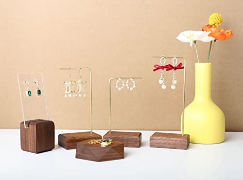 GemeShou Walnut Wood and Brass Earring Display Stand - 5.31" Tall