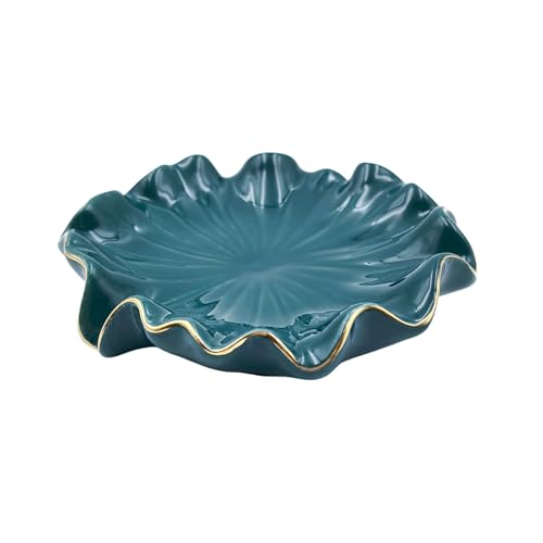 Ceramic Soap Dish - Self-Draining Lotus Leaf Design in Green