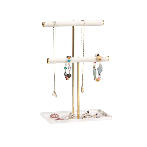 2-Tier Velvet Jewelry Organizer Stand with Metal Tray - Gold