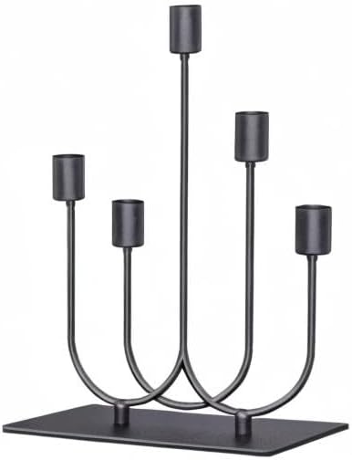 Smtyle Black Metal Fireplace Candelabra - Elegant Tapered Candle Holders | 5 Iron Holders for Gothic Table Centerpiece