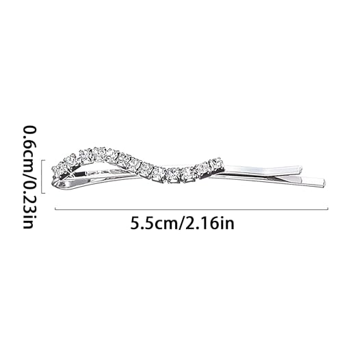 Rhinestone Bobby Pins Set, Silver Crystal Hair Clips 6 Pack