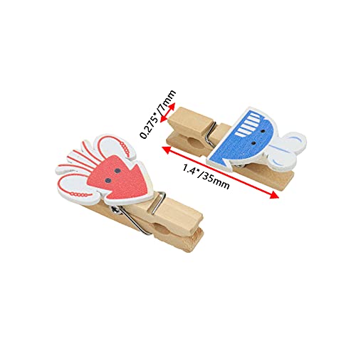 Bitray Mini Wooden Clothespins Ocean Animal Pattern Clips - 40pcs