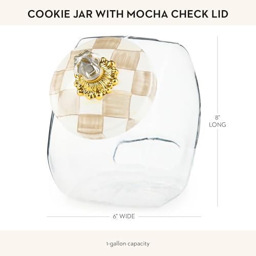 Glass Cookie Jar with Lid - Mocha Check Pattern, 1 Gallon Storage