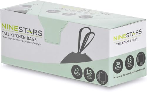 Ninestars 13 Gallon Drawstring Trash Bags, 360 Count (12 Packs of 30)