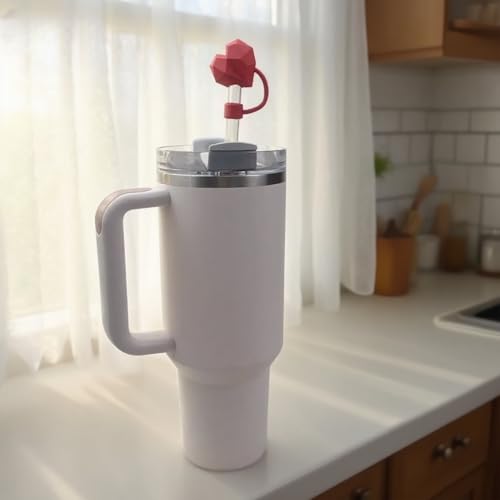 Heart Shape Silicone Straw Cover for Stanley Cup - 10mm Red