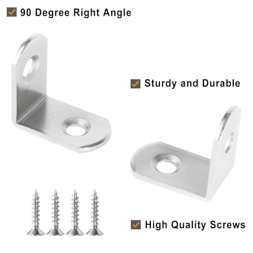1x1 Inch L-Brackets 90-Degree Corner Braces for Wood Shelves (16 Pack)