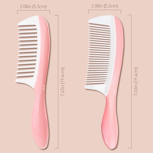 Kootinn Dual-Pack Hair Comb Set Wide and Fine Tooth Pink White
