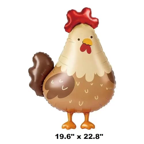 3-Piece Farm Chicken Foil Balloons - Large Rooster Decor for Barnyard Party