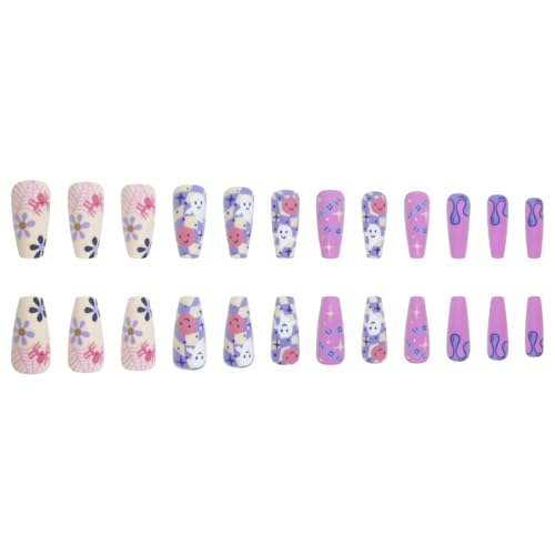 Ghost Press on Nails Long Coffin Glossy Pink Halloween False Nails 24Pcs