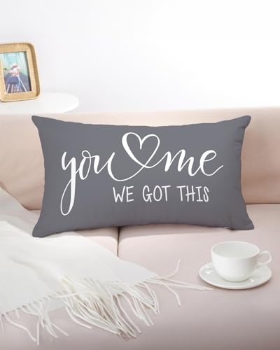 You & Me Farmhouse Lumbar Pillow Cover, 12x20 Inch Grey Rustic Script