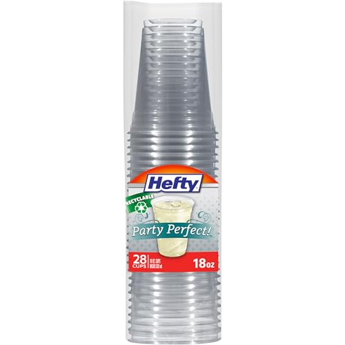 Hefty Party Perfect Clear Plastic Cups, 18oz, 28 Count - Shatter-Resistant