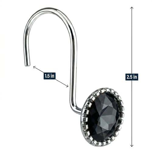 Onyx Rhinestone Shower Curtain Hooks - 12 Pack for Elegant Bathrooms