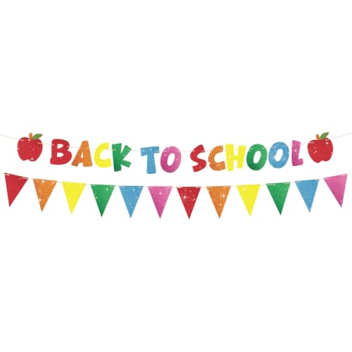 Glittery Back to School Banner with Apple Decor - 118-Inch